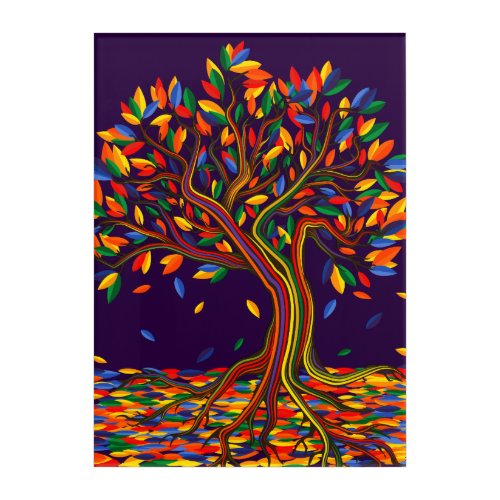 Colorful Leaves Rainbow Tree with Bright Colors Acrylic Print