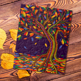 Colorful Leaves Rainbow Tree with Bright Colors Jigsaw Puzzle