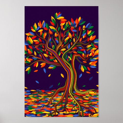 Colorful Leaves Rainbow Tree with Bright Colors Poster