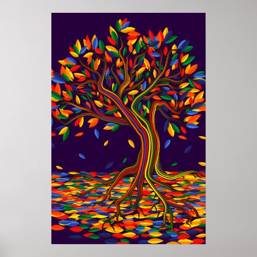 Colorful Leaves Rainbow Tree with Bright Colors Poster