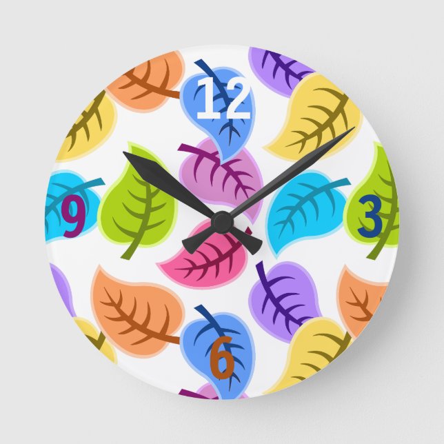 Colorful Leaves Round Clock (Front)