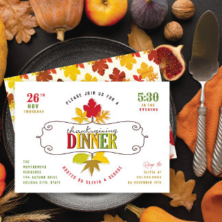 Colorful Leaves Thanksgiving Dinner Holiday Party Invitation