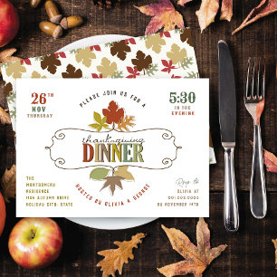 Colorful Leaves Thanksgiving Dinner Holiday Party Invitation