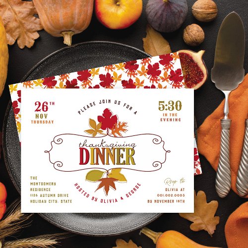 Colorful Leaves Thanksgiving Dinner Holiday Party Invitation