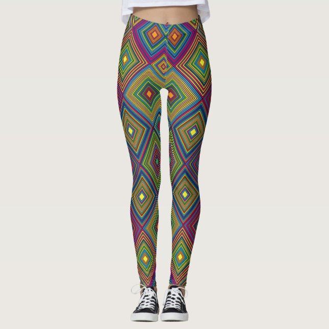 Colorful leggings feature a vibrant geometric  (Front)