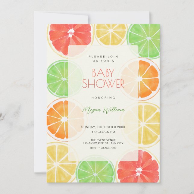 Colorful lemon baby shower invitation (Front)