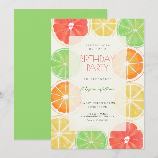Colorful lemon birthday invitation (Front/Back)