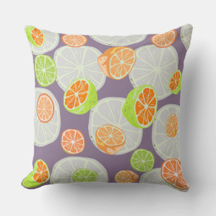 Colorful lemon pattern l Purple and orange Throw Pillow
