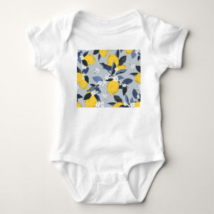 Colorful Lemons: Citrus Floral Pattern Baby Bodysuit
