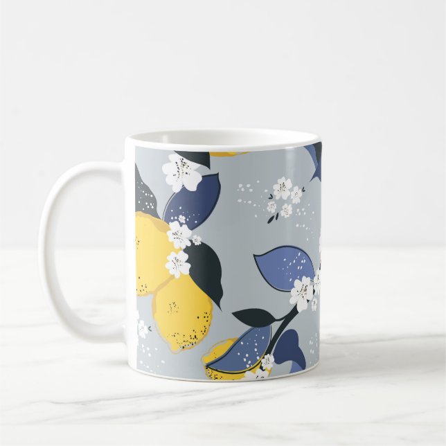 Colorful Lemons: Citrus Floral Pattern Coffee Mug (Left)