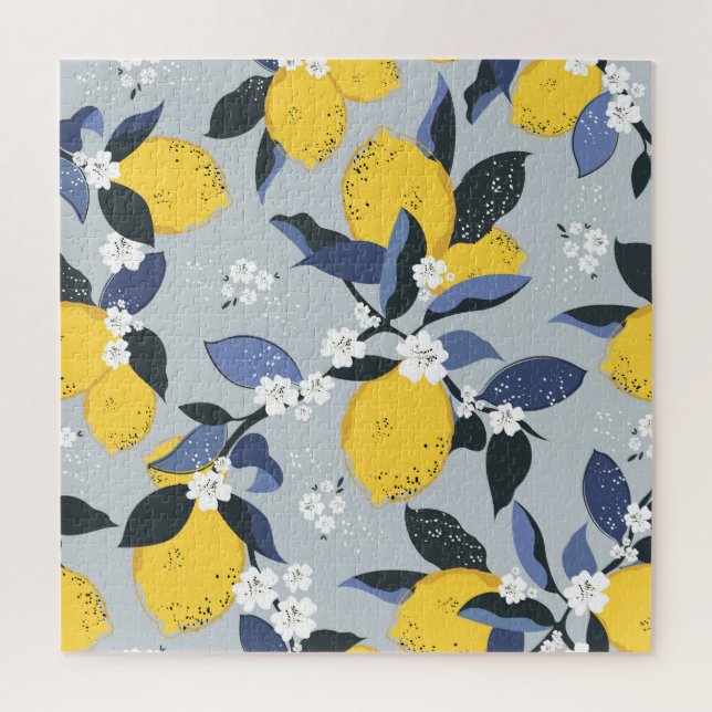 Colorful Lemons: Citrus Floral Pattern Jigsaw Puzzle (Vertical)