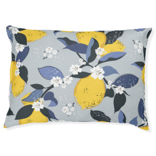 Colorful Lemons: Citrus Floral Pattern Pet Bed