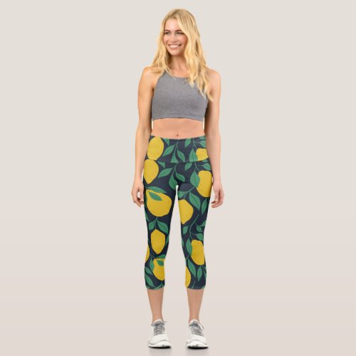 Colorful Lemons Hand Drawn Vibrance Capri Leggings