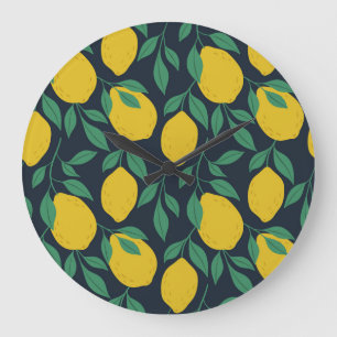 Colorful Lemons: Hand Drawn Vibrance. Large Clock