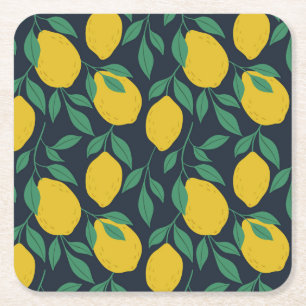 Colorful Lemons: Hand Drawn Vibrance. Square Paper Coaster