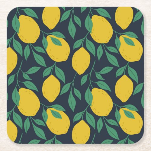 Colorful Lemons Hand Drawn Vibrance Square Paper Coaster