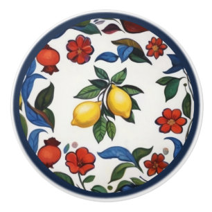 Colorful Lemons Traditional Folk Floral Ceramic Knob