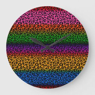 Colorful Leopard Animal Print Design Large Clock