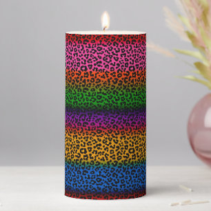 Colorful Leopard Animal Print Design Pillar Candle