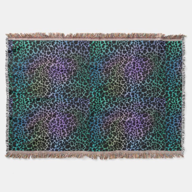 Colorful Leopard Animal Print Throw Blanket (Front)
