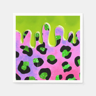 Colorful Leopard Green Slime 00th Birthday Party Napkins