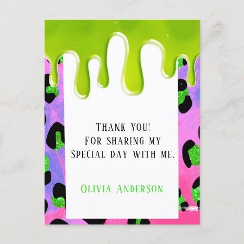 Colorful Leopard Green Slime 00th Birthday Party Postcard