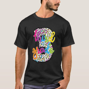 Colorful Leopard Number Third Grade Teacher Back T T-Shirt