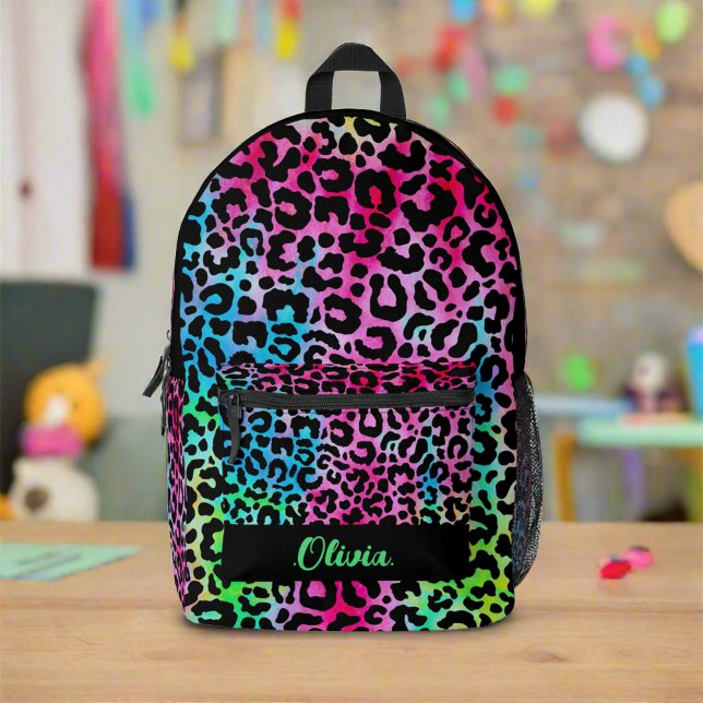 Colorful Leopard Pattern Print Neon School Kids Printed Backpack (Creator Uploaded)