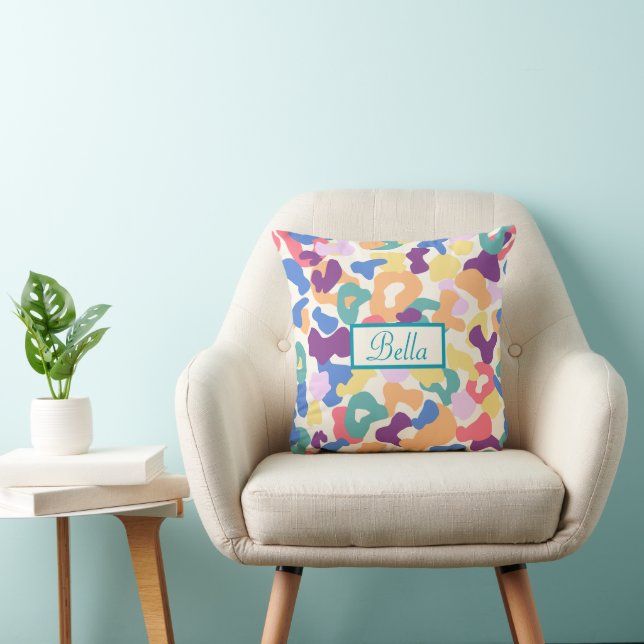 Colorful Leopard Pattern  Throw Pillow (Chair)