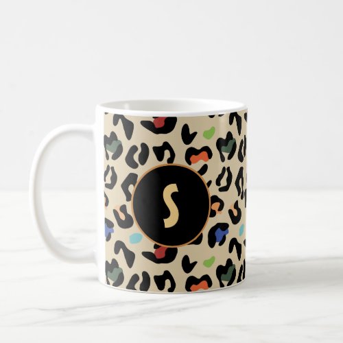 Colorful leopard pattern with monogram  coffee mug