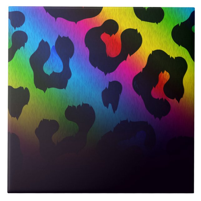 Colorful Leopard Print Ceramic Tile (Front)