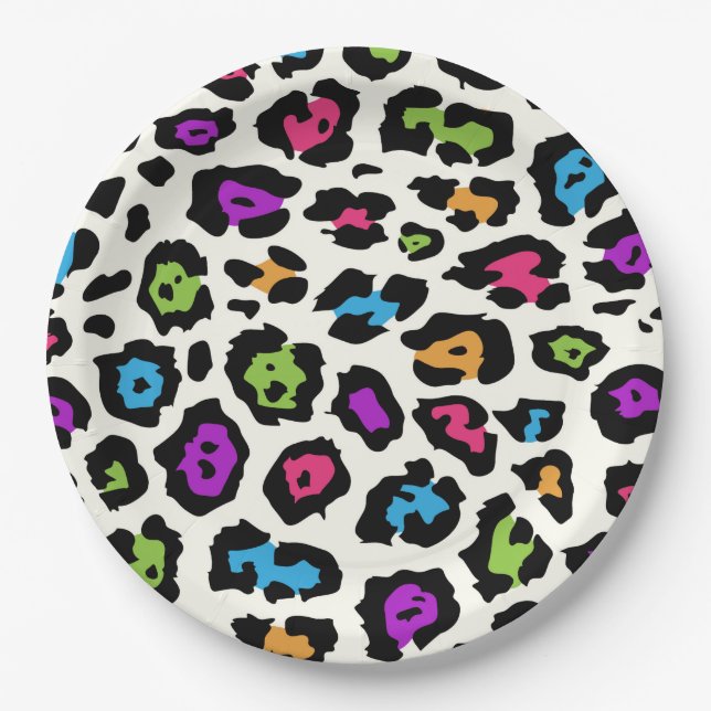 Colorful Leopard Print Paper Plates (Front)