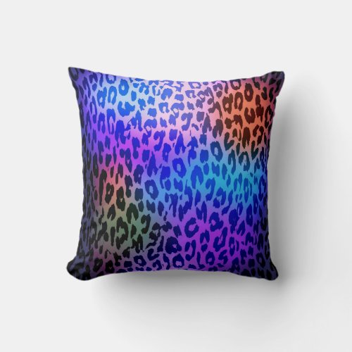 Colorful Leopard Print Skin Fur Throw Pillow