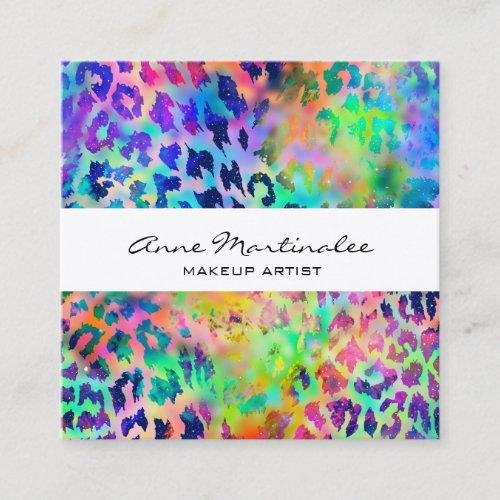 Colorful Leopard Print Square Business Card