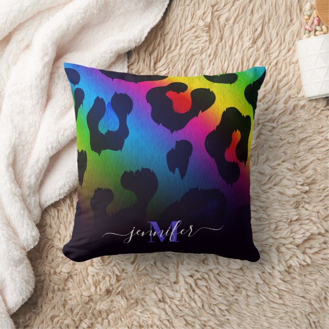 Colorful Leopard Print Throw Pillow (Blanket)