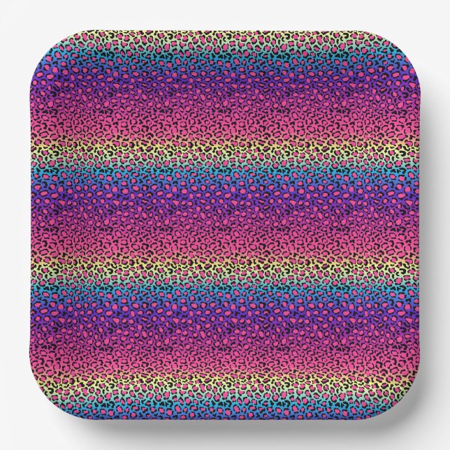 Colorful leopard skin pattern paper plates (Front)
