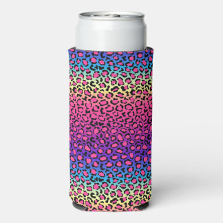 Colorful leopard skin pattern seltzer can cooler