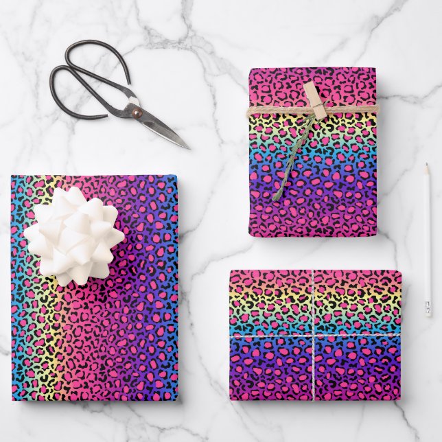 Colorful leopard skin pattern wrapping paper sheets (Front)