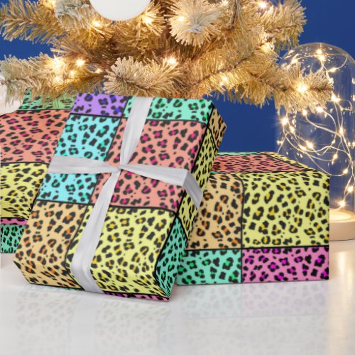 Colorful Leopard Spots pattern Animal Collage art  Wrapping Paper