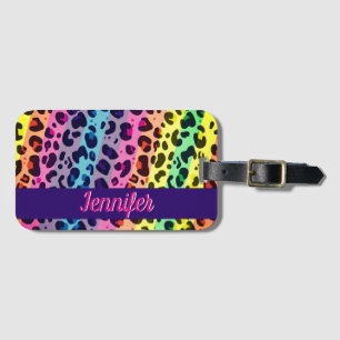 Colorful leopard spots with name rainbow luggage tag