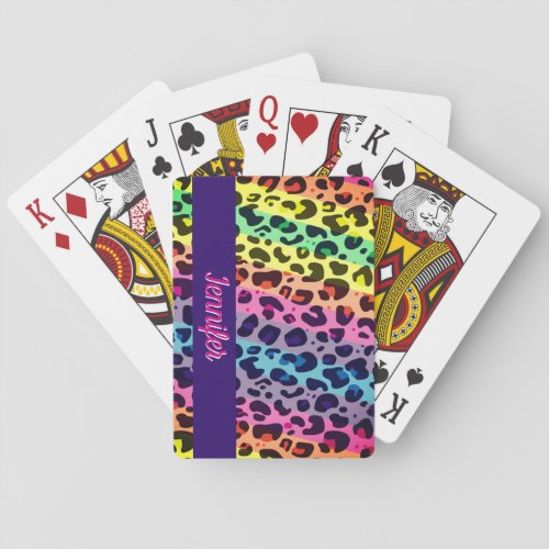 Colorful leopard spots with name rainbow poker cards