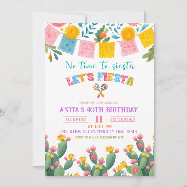 Colorful Let's Fiesta Birthday Invitation (Front)