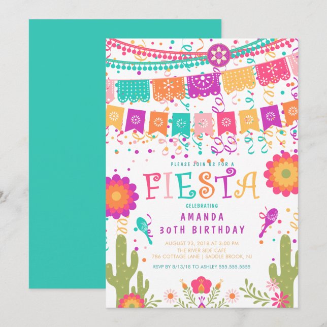 Colorful Let's Fiesta Birthday Party Invitation (Front/Back)