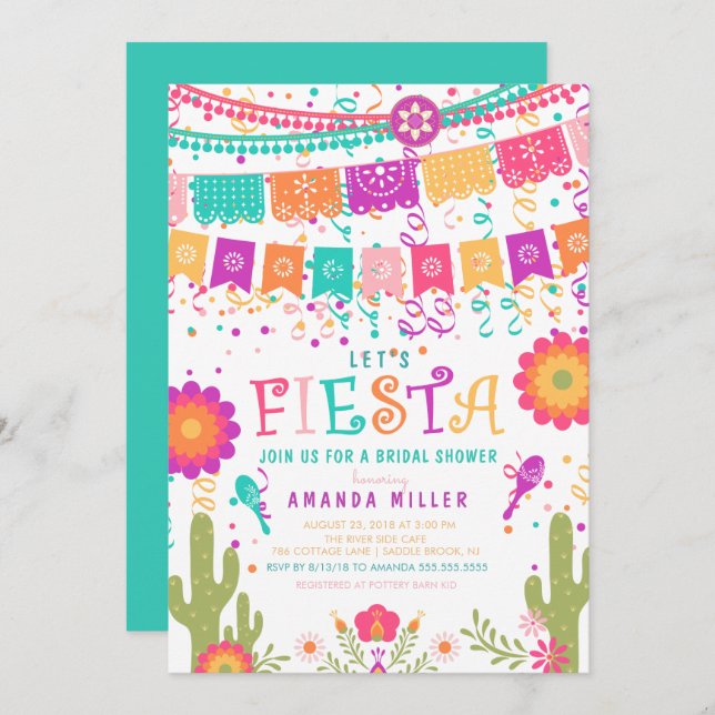 Colorful Let's Fiesta Bridal Shower Invitation (Front/Back)