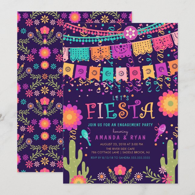 Colorful Let's Fiesta Engagement Party invitation (Front/Back)