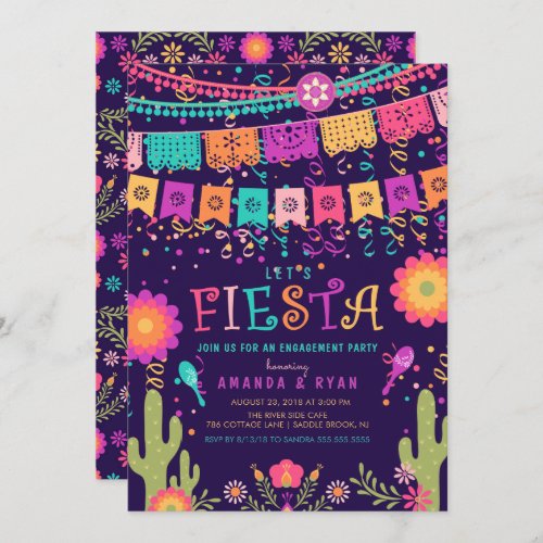 Colorful Lets Fiesta Engagement Party invitation