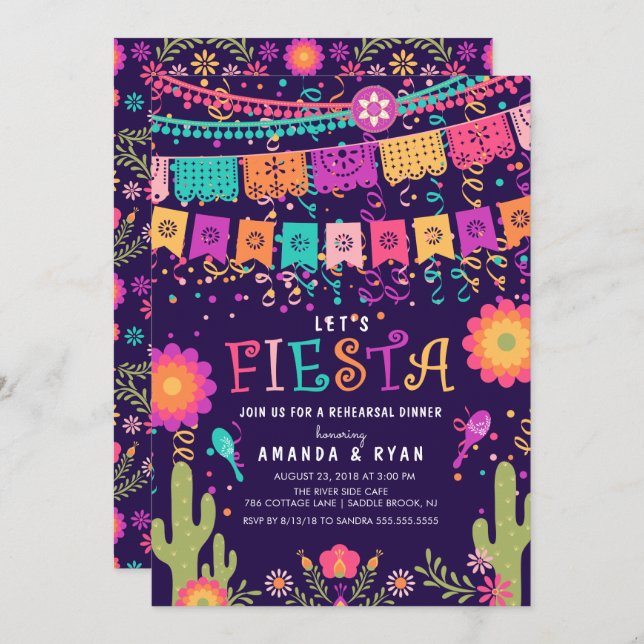 Colorful Let's Fiesta Rehearsal Dinner Invitation (Front/Back)