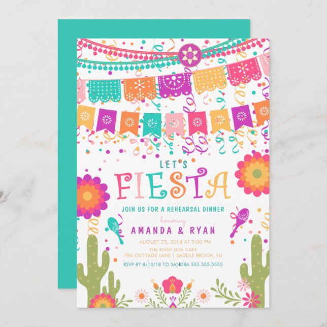 Colorful Let's Fiesta Rehearsal Dinner Invitation (Front/Back)