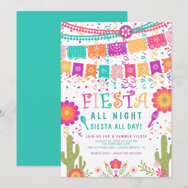 Colorful Let's Fiesta Summer Party Invitation (Front/Back)
