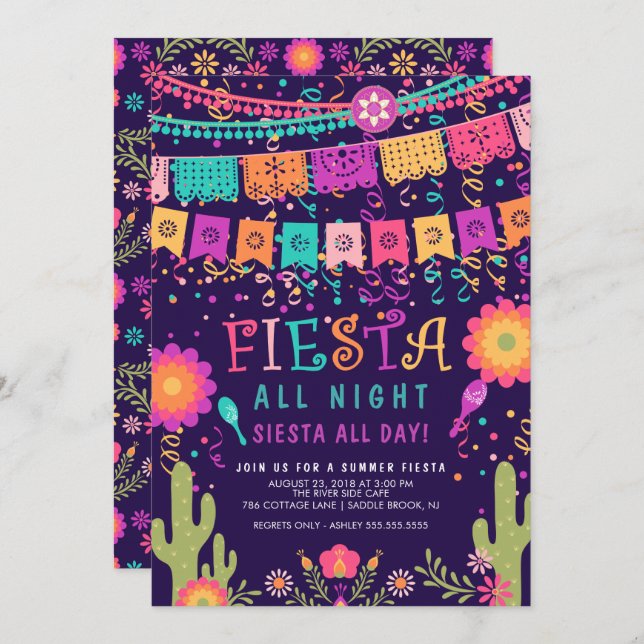 Colorful Let's Fiesta Summer Party Invitation (Front/Back)